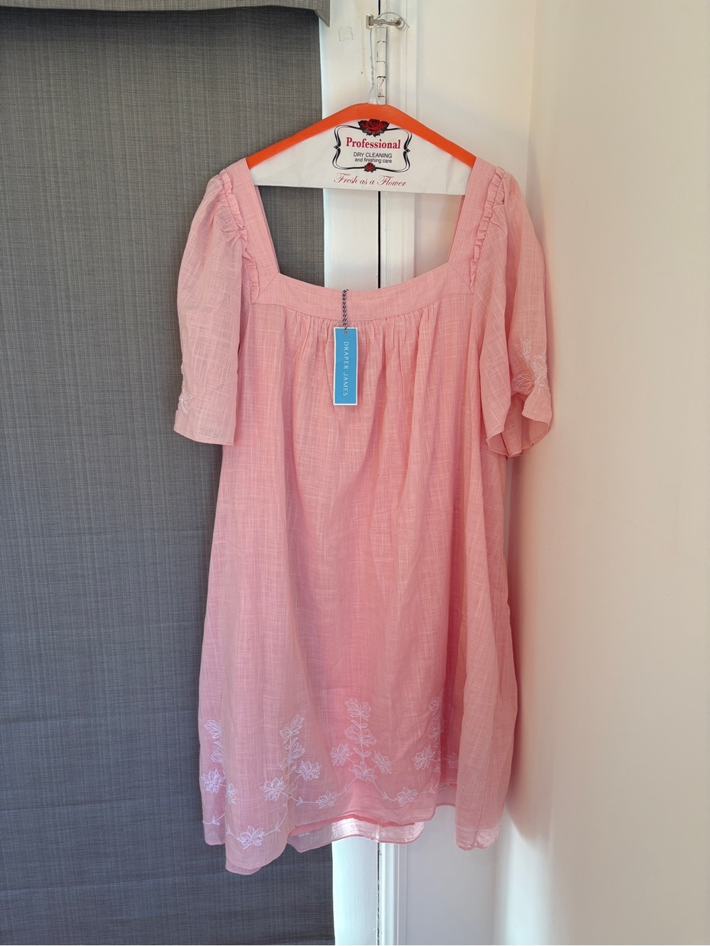Draper James Pink Embroidered Square-Neck Shift Dress - Picture 3 of 7